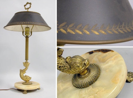 Lot image - Empire Style Gilt-Metal and Onyx Lamp