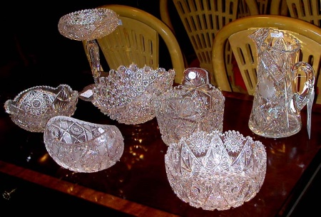 Lot image - Group of Seven Colorless Cut Glass Articles