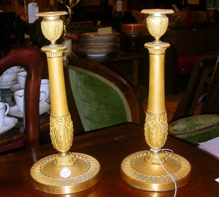 Lot image - Pair of Empire Style Gilt-Bronze Candlesticks