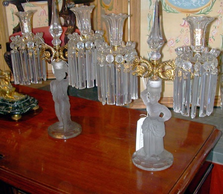 Lot image - Pair of Frosted Glass Two-Light Candelabra