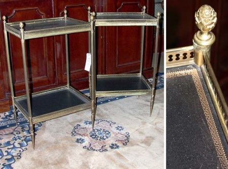 Lot image - Pair of Regency Style Brass Two-Tier Side Tables