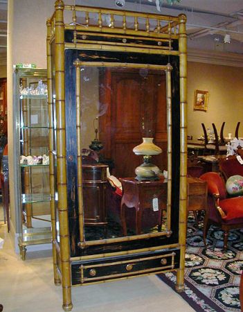 Lot image - Victorian Style Faux Bamboo Mirrored Door Armoire