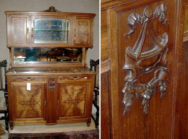Lot image - Louis XVI Style Marble Top Walnut Hutch