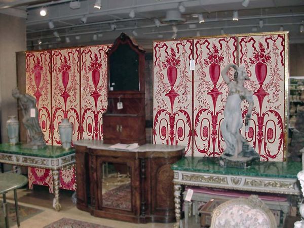 Lot image - Embroidered Fabric Six-Fold Screen