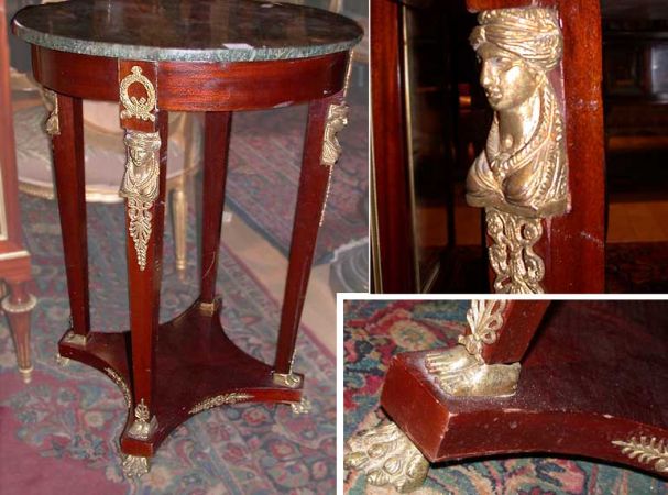 Lot image - Empire Style Marble Top Mahogany Circular Table