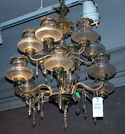 Lot image - French Style Gilt-Metal and Drop Crystal Twelve-Light Chandelier