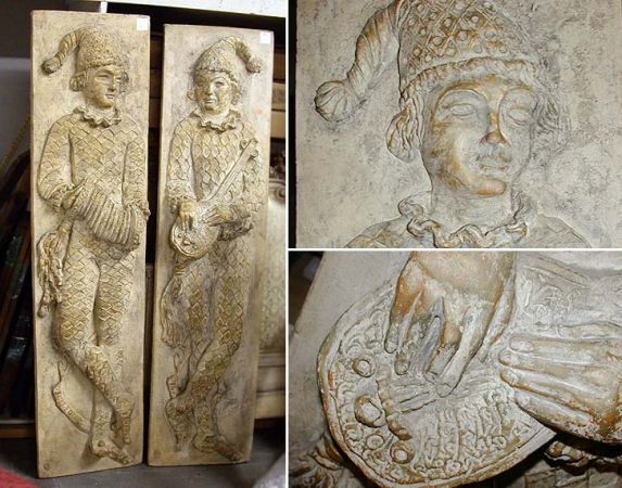 Lot image - Pair of Painted Composition Wall Appliques of Jesters