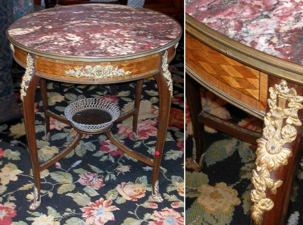 Lot image - Louis XV Style Marble Top Kingwood Bouillotte Table