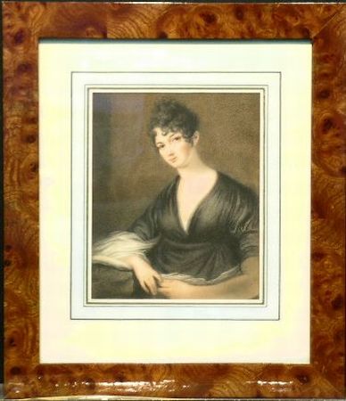 Lot image - Continental School PORTRAIT OF A WOMAN IN BLACK Colored chalkes on paper 9 3/4 x 8 inches