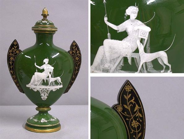 Lot image - Neoclassical Style Painted and Decorated Glass Ewer