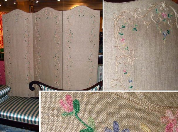 Lot image - Embroidered Three-Fold Screen