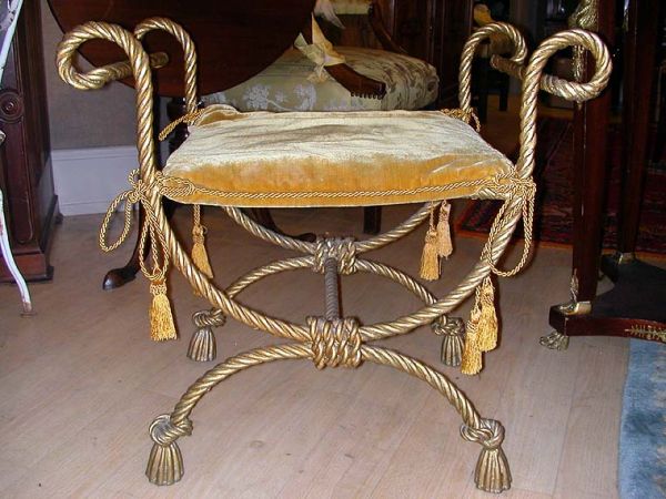 Lot image - Gold Painted Metal Rope Stool