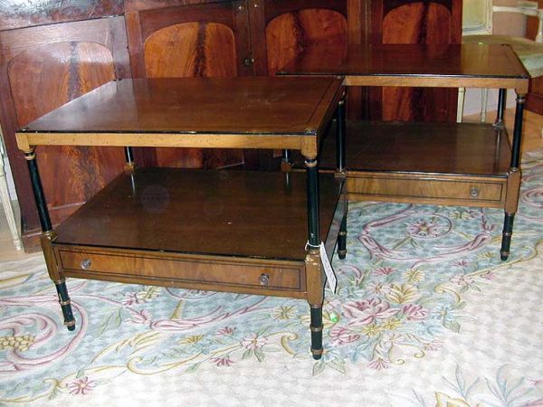 Lot image - Pair of Regency Style Fruitwood Two-Tier Side Tables