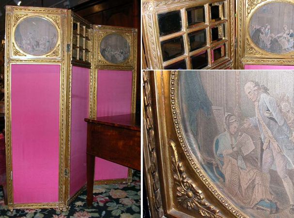 Lot image - Louis XVI Style Gilt Framed Three-Fold Screen