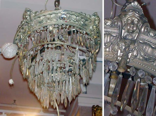 Lot image - Empire Style Silvered Metal and Crystal Hall Light