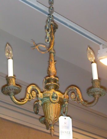 Lot image - Louis XVI Style Bronze Three-Light Chandelier