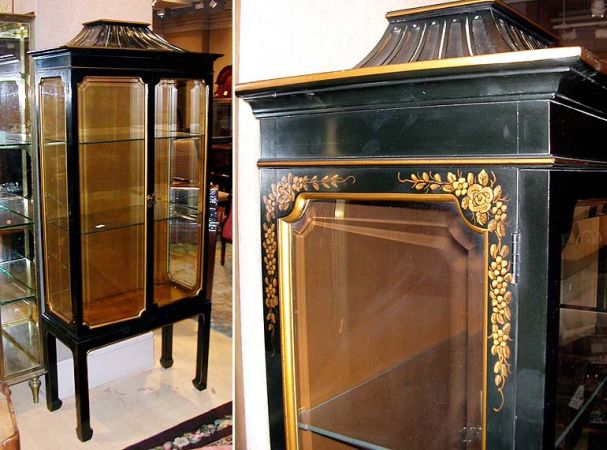 Lot image - Georgian Style Black Painted Pagoda-Form Vitrine