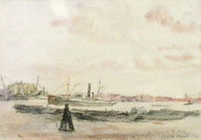 Lot image - Reginald Marsh American, 1898-1954 THAMES AT LONDON, 1926