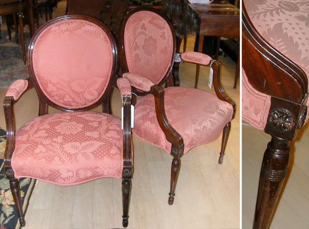 Lot image - Pair of Louis XVI Style Mahogany Fauteuils