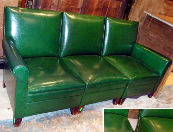 Lot image - Green Vinyl Three-Section Sofa