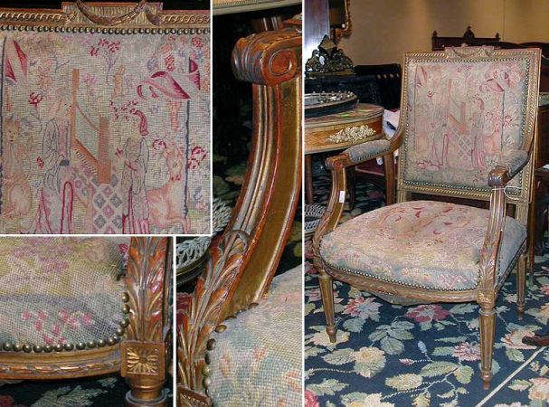 Lot image - Louis XVI Style Gilt-Wood Needlework Upholstered Fauteuil