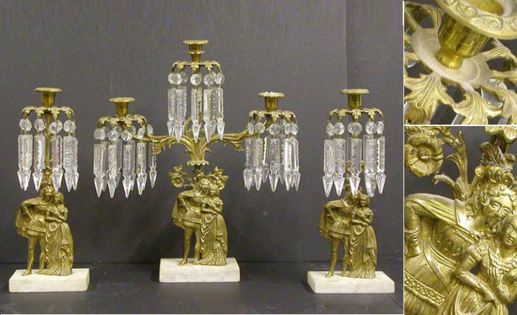 Lot image - American Empire Gilt-Metal and Crystal Three-Piece Garniture