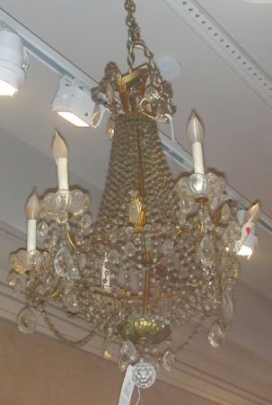 Lot image - Neoclassical Style Metal and Beaded Crystal Six-Light Chandelier
