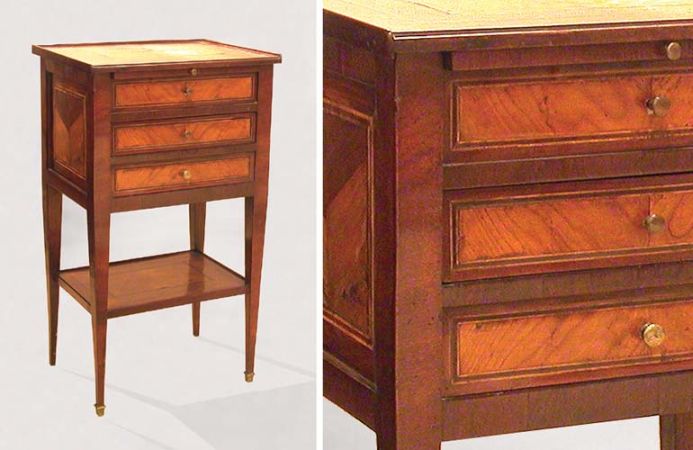 Lot image - Louis XVI Style Walnut and Fruitwood Two-Drawer Side Table