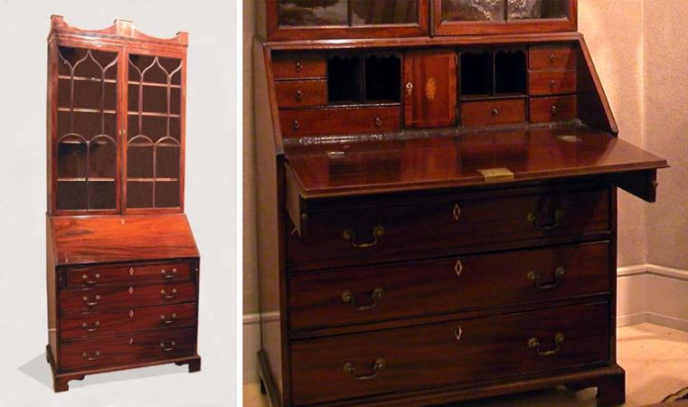 Lot image - Georgian Style Mahogany Slant Front Secretary Bookcase