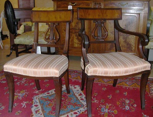 Lot image - Six Regency Style Mahogany Lyre Back Dining Chairs