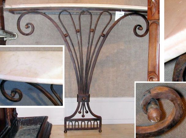 Lot image - Art Deco Style Marble Top Iron Console