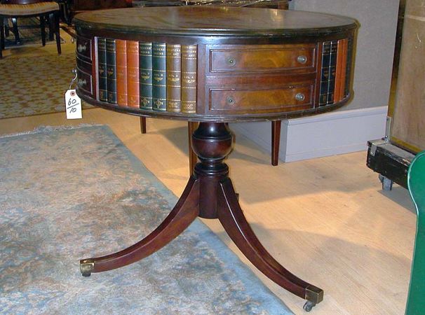 Lot image - Georgian Style Leather Top Mahogany Book Drum Table