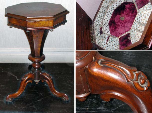 Lot image - Victorian Walnut Lift-Top Sewing Table