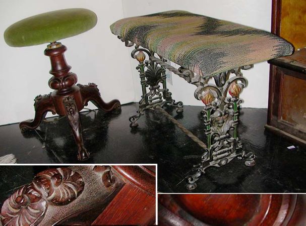 Lot image - Victorian Walnut Piano Stool Together with a Victorian Iron Stool