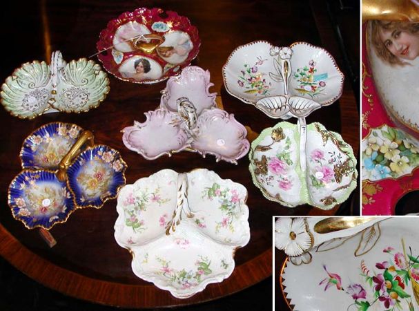 Lot image - Group of Seven Victorian Style Porcelain Handled Serving Dishes