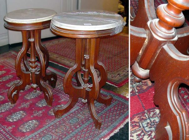 Lot image - Two Similar Victorian Style Marble Top Side Tables