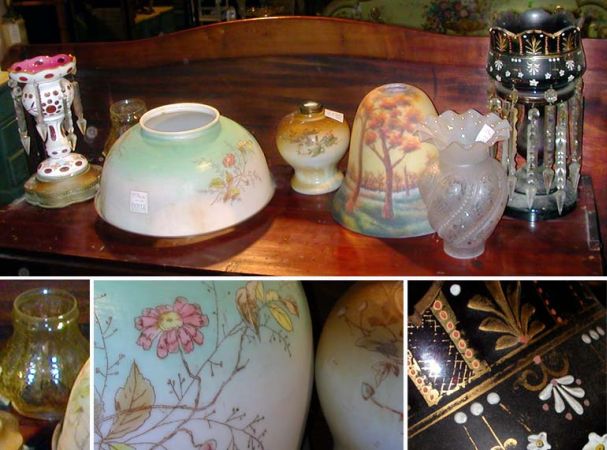 Lot image - Group of Victorian and Victorian Style Light Fixtures and Shades