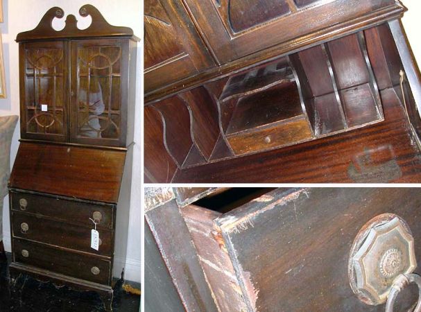 Lot image - Georgian Style Mahogany Slant Front Secretary Bookcase