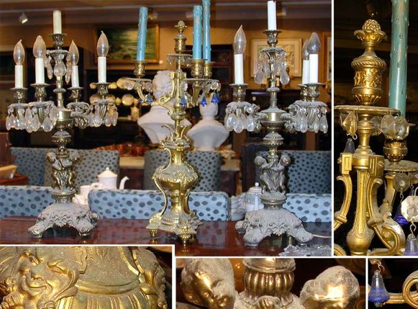 Lot image - Group of Three Metal and Drop Crystal Candelabra