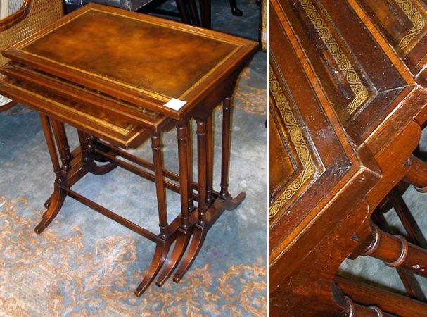 Lot image - Regency Style Leather Top Mahogany Nest of Three Tables
