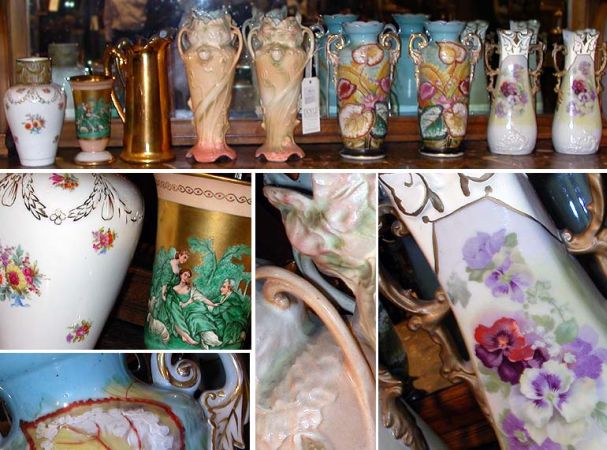 Lot image - Miscellaneous Group of Nine Limoges and Other Porcelain Vases and Pitchers