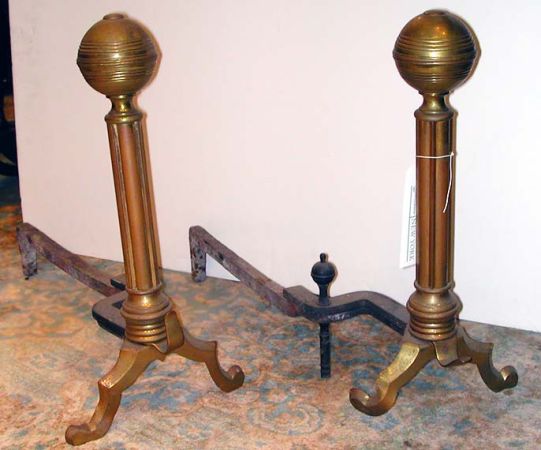 Lot image - Pair of Georgian Style Brass Ball Top Andirons