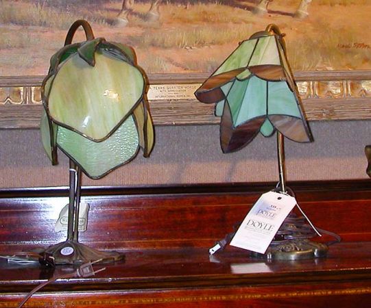 Lot image - Miscellaneous Group of Four Panel Glass and Metal Lamps