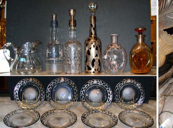 Lot image - Miscellaneous Group of Silver Overlay Glass Cabinet Items