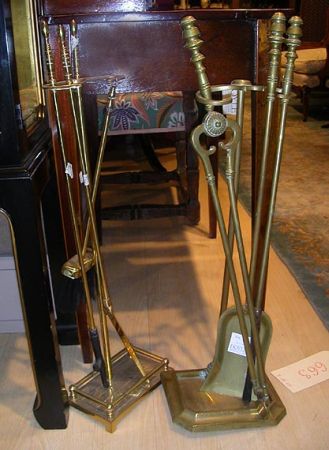 Lot image - Two Sets of Georgian Style Brass Fire Tools on Stands