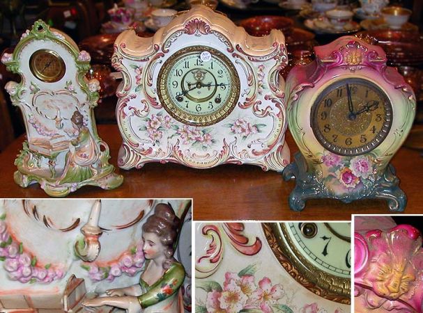 Lot image - Three Victorian Porcelain Mantel Clocks