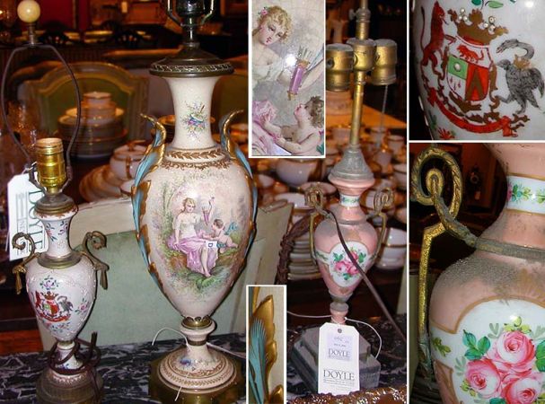 Lot image - Group of Three Continental Porcelain Urn-form Lamps
