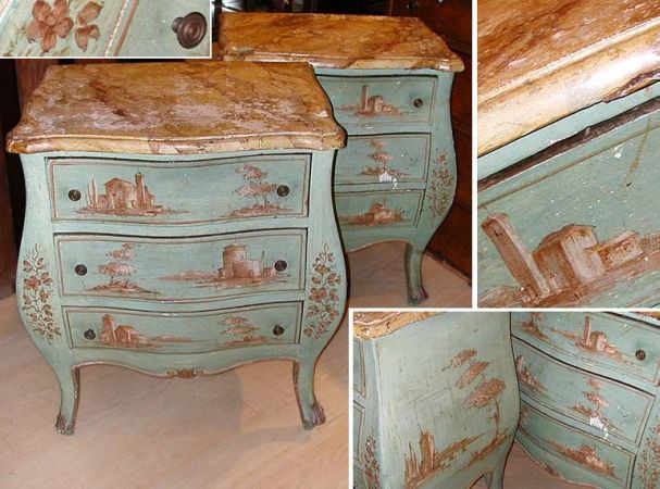 Lot image - Pair of Italian Rococo Style Painted and Decorated Bedside Commodes