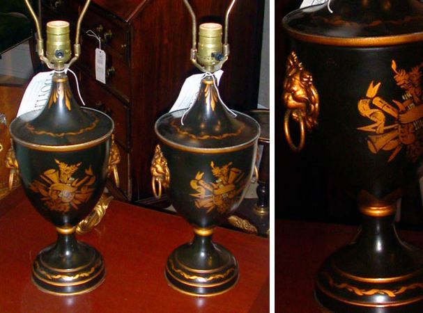 Lot image - Pair of Painted Tole Urns