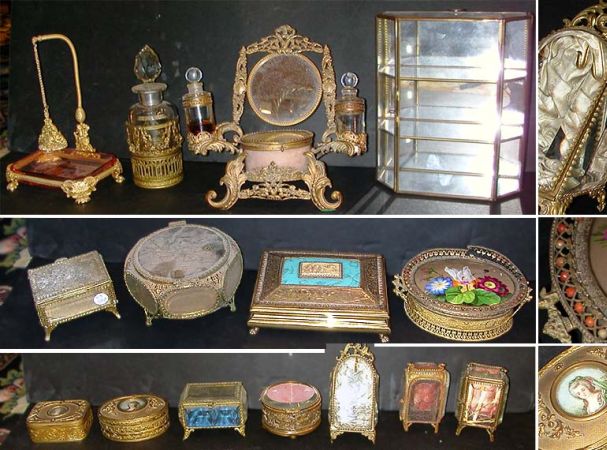 Lot image - Miscellaneous Group of Gilt-Metal and Glass Boxes, etc.